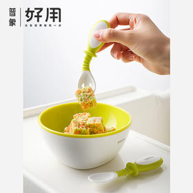 婴儿学吃饭弯头硅胶软勺（一套为勺子+叉子）