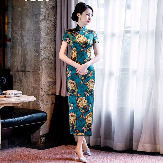 真丝长款旗袍重磅桑蚕丝高端2019春夏新款改良修身优雅日常中国风 商品图2