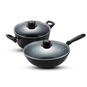 【一般贸易】【授权商品】OOU【锅具两件套】不粘汤锅炒锅燃气灶电陶炉通用【官方控价399】