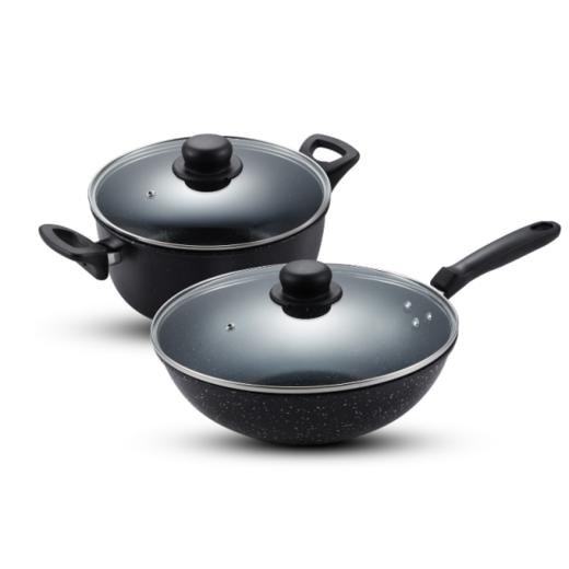 【一般贸易】【授权商品】OOU【锅具两件套】不粘汤锅炒锅燃气灶电陶炉通用【官方控价399】 商品图0