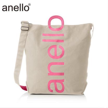 【一般贸易】anello日本潮流大logo棉质帆布两用手提包单肩包S0061 卡其布粉字 商品图1