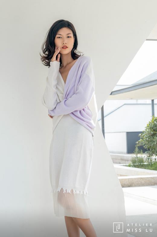 AtelierMissLu / Yvette 奶绵白下摆拼纱羊绒吊带裙 商品图1