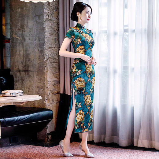 真丝长款旗袍重磅桑蚕丝高端2019春夏新款改良修身优雅日常中国风 商品图4