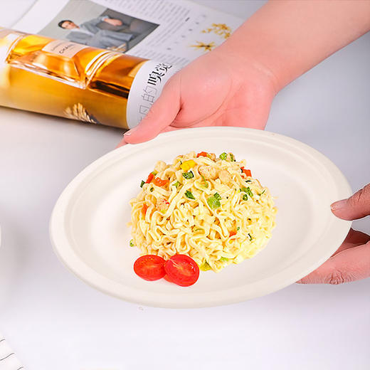 喇叭花一次性环保蔗浆纸盘圆形汤碗饭碗纸碗家用装菜纸碟子餐具 商品图3