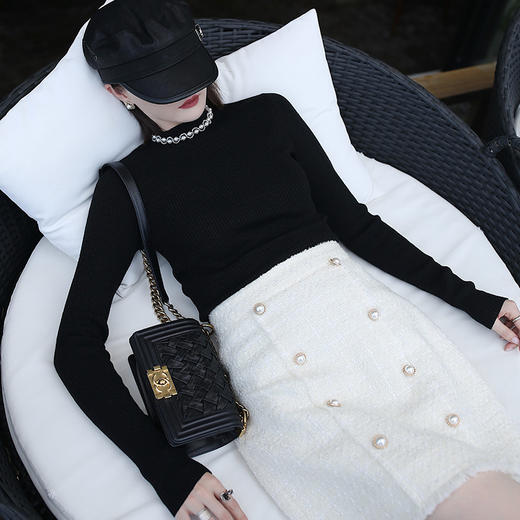 云润云然/羊毛白色优雅香风套装女秋v领流苏外套半身裙短裙两件套 商品图2