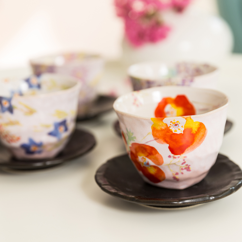 日本原产AITO抚松庵系列美浓烧陶瓷茶杯托茶具5件套
