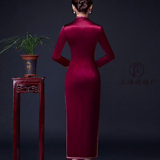 上海旗袍厂LHS-L808立体绣花妈妈装婚宴婚礼加厚旗袍裙2019新款秋冬季 商品图7