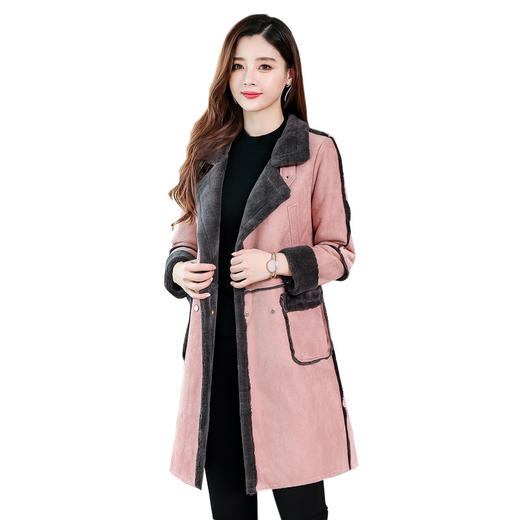 QY-B6279110新款韩版宽松皮毛一体中长款鹿皮绒棉服 商品图4