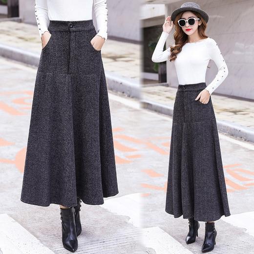 XTH-复古条纹长裙高腰大摆A字裙 商品图0