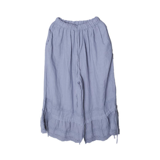 绽放D904朵/素衣/2019秋新款松紧腰蕾丝拼接苎麻宽松休闲阔腿裤女 商品图4