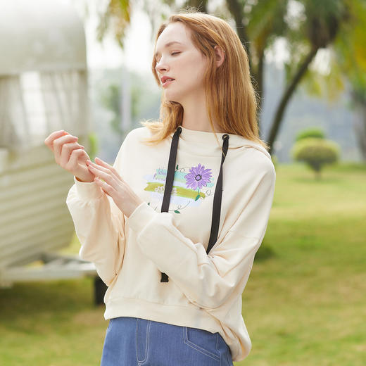 欧芮儿印花卫衣女连春款新款蝙蝠袖卫衣女上衣宽松卫衣 商品图1