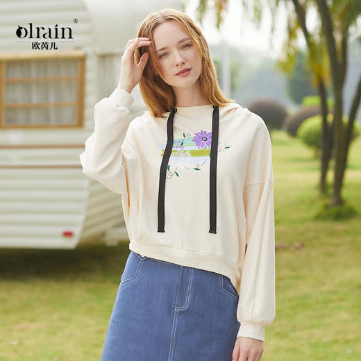 欧芮儿印花卫衣女连春款新款蝙蝠袖卫衣女上衣宽松卫衣 商品图0