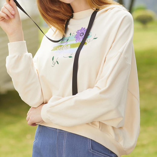 欧芮儿印花卫衣女连春款新款蝙蝠袖卫衣女上衣宽松卫衣 商品图3