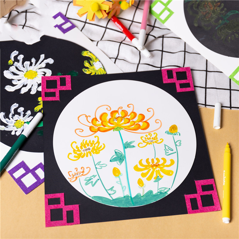 重阳节小礼物手工幼儿园重阳节中国风菊花贴画儿童自制作业材料包
