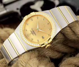 V6欧米茄星座系列123.20.35.20.02.002机械男士手表，大号38.5mm，小号35.5mm。精钢镀18k表链表壳，8500全自动机械机芯，蓝宝石镜面