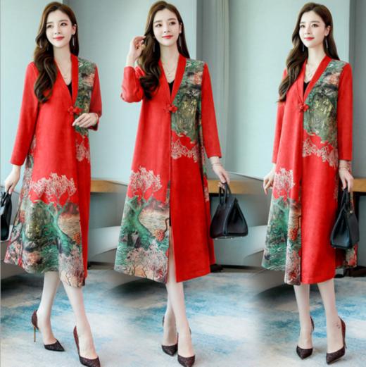 C865-MFGA85麂皮绒印花长款外套 商品图1