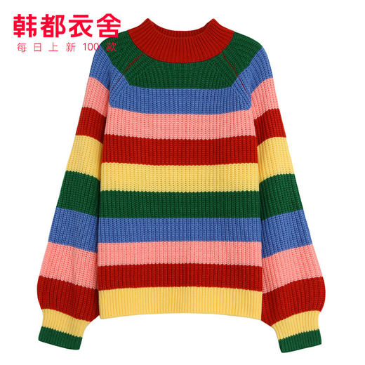韩都衣舍2019秋装新款韩版女装撞色彩虹上衣毛衣针织衫OM80947樰 商品图3