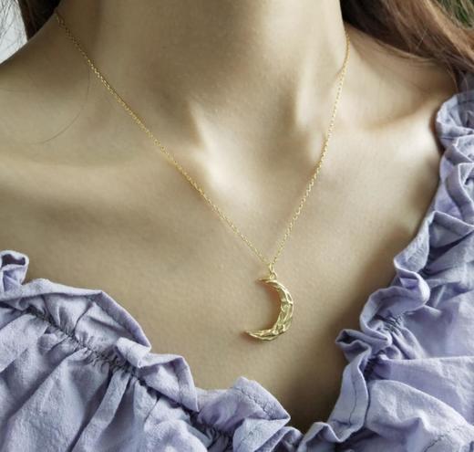 【首饰】925纯银项链褶皱波纹月亮项链 商品图1