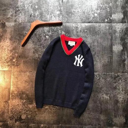 19FW新款Gucci*MLB联名 高品质70%羊毛！NY刺绣V领毛衣WXY70204 商品图3