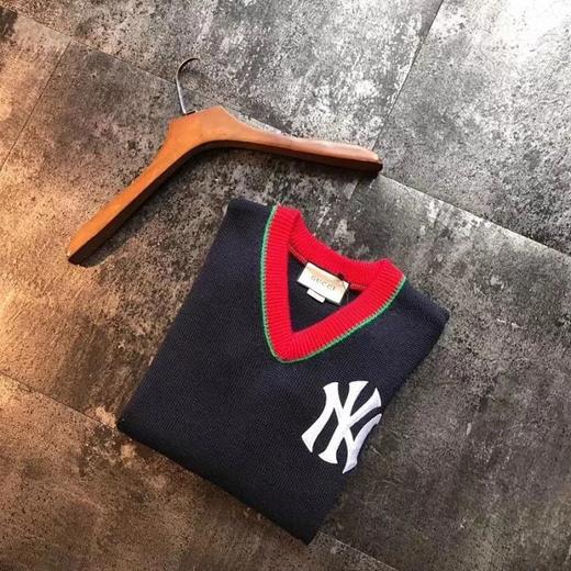 19FW新款Gucci*MLB联名 高品质70%羊毛！NY刺绣V领毛衣WXY70204 商品图2