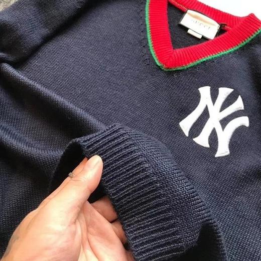 19FW新款Gucci*MLB联名 高品质70%羊毛！NY刺绣V领毛衣WXY70204 商品图4
