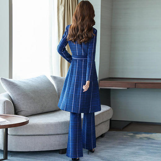 WZNH-WZ891159新款女士2019秋季修身洋气格子毛呢套装 商品图3