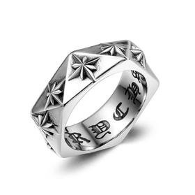 【首饰】爆款钛钢戒指多边形3D指环夜店潮人米字花戒指