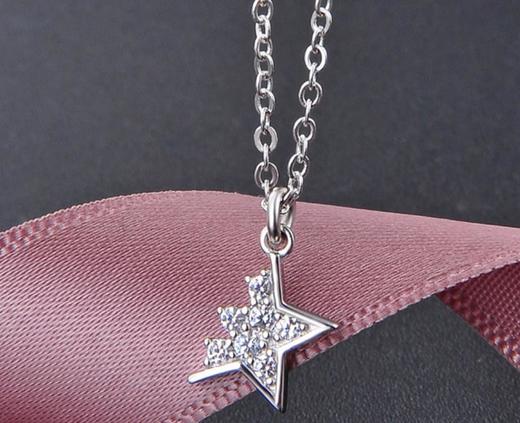 【首饰】s925纯银半星星个性镶锆石吊坠锁骨链套链 商品图1