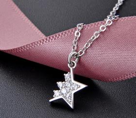 【首饰】s925纯银半星星个性镶锆石吊坠锁骨链套链