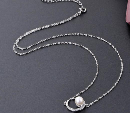 【首饰】s925纯银月亮项链时尚镶钻贝珠吊坠锁骨链 商品图3