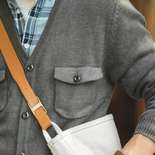 工装搭配 日系休闲V领开襟毛衣阿美咔叽多口袋针织衫工装外套男士 商品图4
