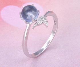 【首饰】s925纯银戒指简约镶水晶戒指开口 时尚潮流