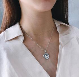 【首饰】925纯银圆牌小花小鸟项链极简欧美