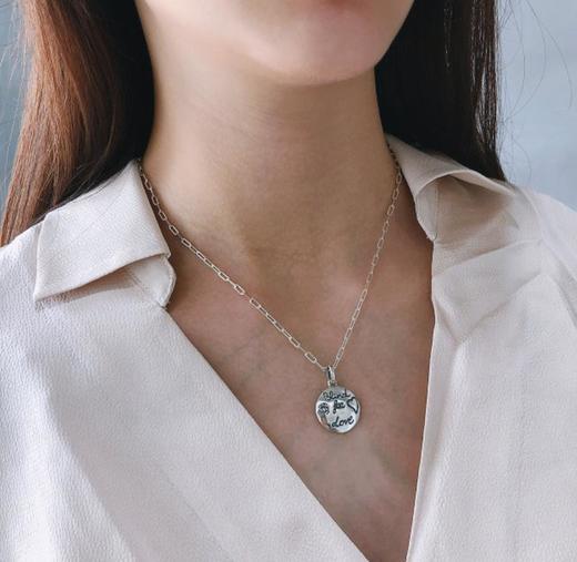 【首饰】925纯银圆牌小花小鸟项链极简欧美 商品图0