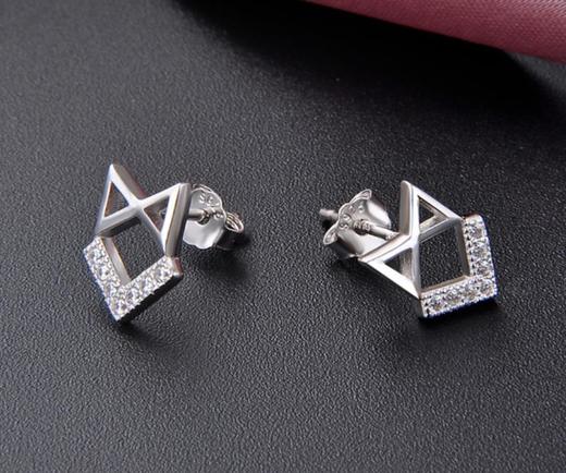 【首饰】s925纯银耳钉女小清新饰品镂空几何镶锆石耳饰 商品图3