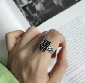 【首饰】925银戒指网红同款个性小众复古黑钻戒指