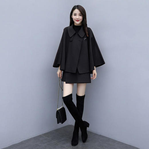 毛呢斗篷外套女短裙百搭两件套2019秋冬蝙蝠袖HL9628 商品图3