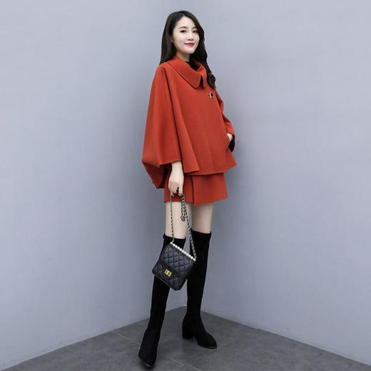 毛呢斗篷外套女短裙百搭两件套2019秋冬蝙蝠袖HL9628 商品图4