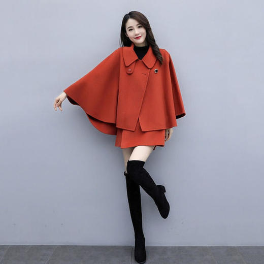 毛呢斗篷外套女短裙百搭两件套2019秋冬蝙蝠袖HL9628 商品图2