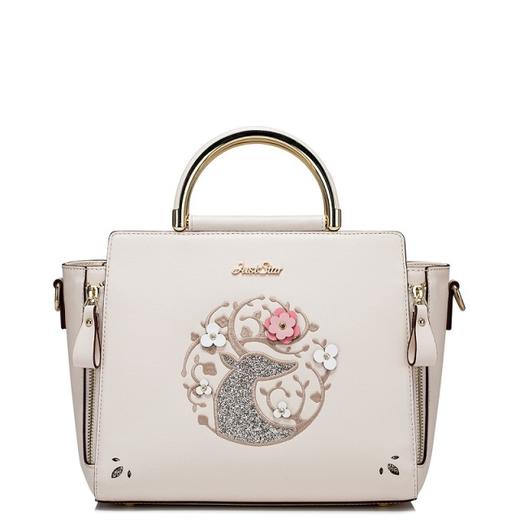 【一般贸易】【授权商品】欧时纳（JUST STAR） 韩版手提单肩笑脸女士包 米白色337 商品图0