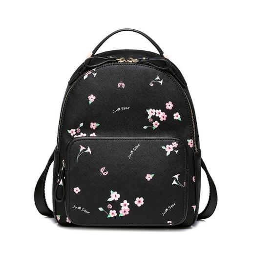 【一般贸易】【授权商品】欧时纳（JUST STAR） 韩版印花大容量女士双肩包 子夜黑831 商品图0