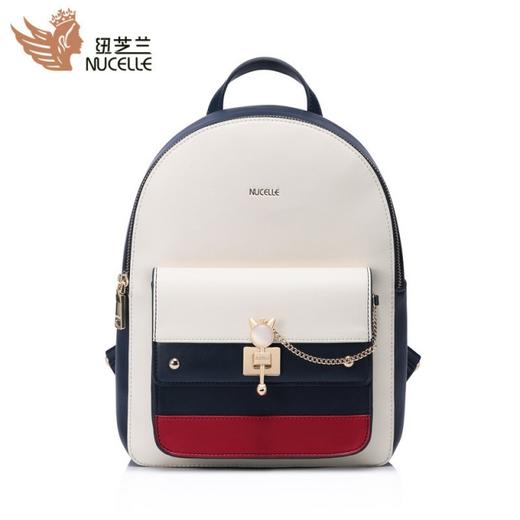 【一般贸易【授权商品】纽芝兰（NUCELLE）韩版新款双肩女包 米白配深蓝配大红327 商品图0