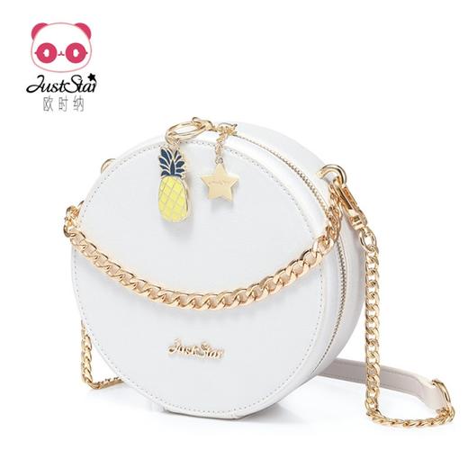 【一般贸易】【授权商品】欧时纳（JUST STAR） 2019新款链条斜挎小圆女包 白色160 商品图0
