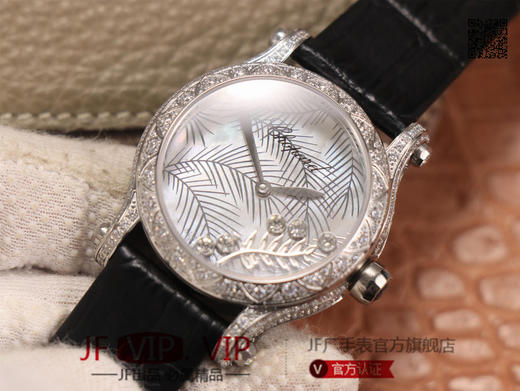 萧邦HAPPYSPORT系列女士腕表，快乐钻系列最有特色是夹层玻璃的五颗钻石产生自旋犹如舞蹈9015机芯，36尺寸，女士腕表，皮表带，自动机械机芯，透底。 商品图3