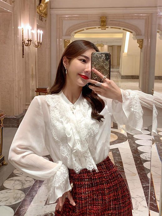 张心子成熟套装女神显瘦2019秋新款复古格纹酒红色小香风两件套女190925 商品图1