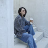 珞藤/慵懒风定染花纱羊毛V领毛衣女秋冬oversize风侧开叉针织衫潮 商品缩略图3