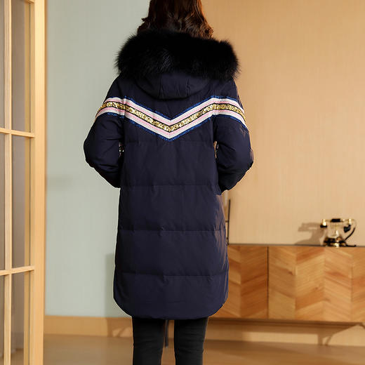 上海旗袍厂MY-660冬季连帽白鸭绒狐狸毛领羽绒服女士冬时尚过膝中长款660 商品图2