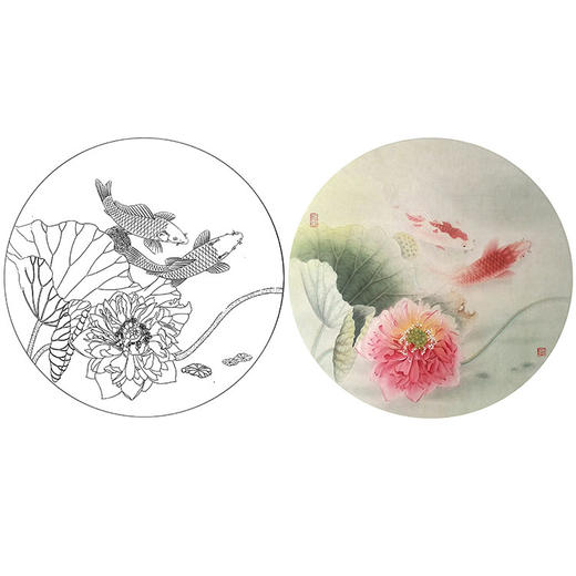 杨冬冬工笔花鸟白描底稿-荷花小品《同游图》-多种白描尺寸可选-HD09 商品图0