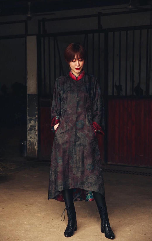 羽毛对襟风衣 驼色/黑红色 两色 商品图2