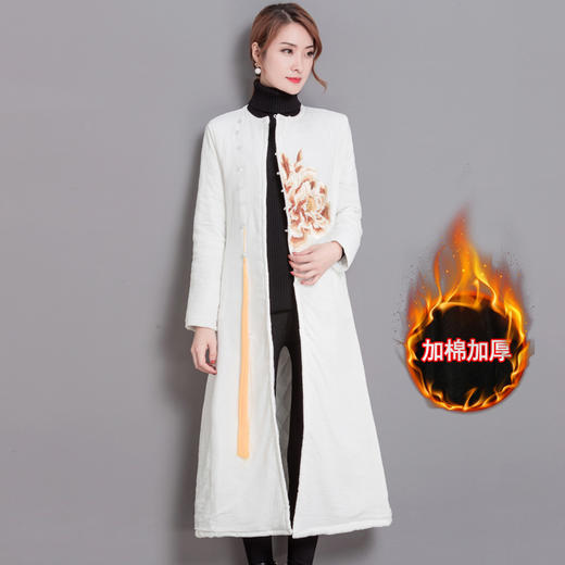 GZM-mn9021民族风冬禅服加棉加厚保暖棉袄2019秋冬复古绣花棉麻中式大衣外套 商品图0